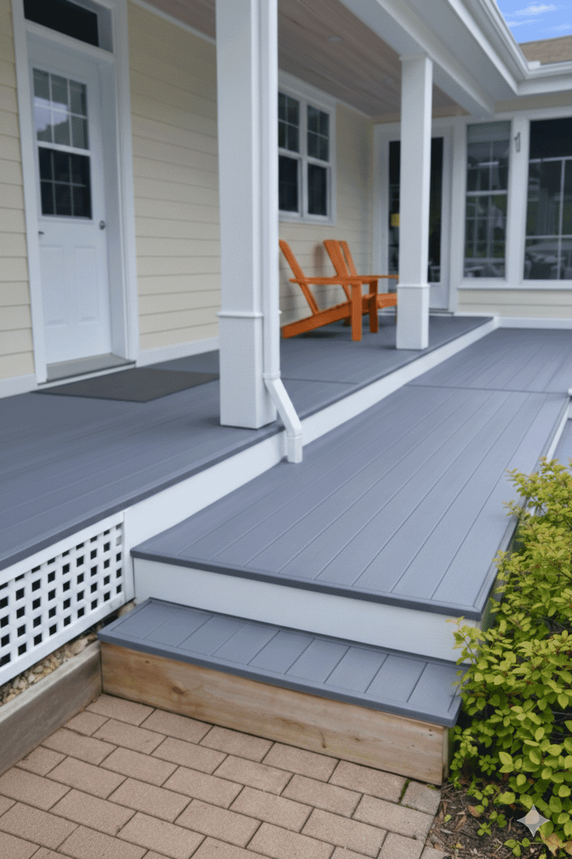 Galerie avant avec terrasse Bellalumi et fauteuils extérieurs