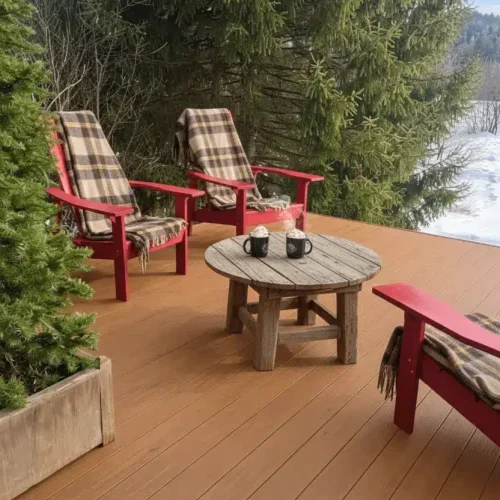 Coin détente sur terrasse résidentielle en composite avec jardinière